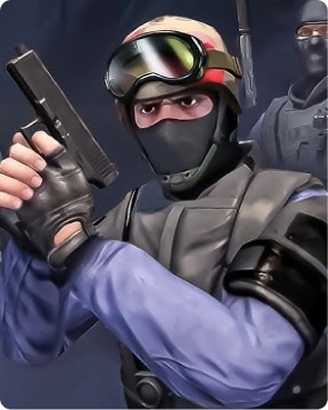 Fegyveres terrorelhárító, pisztollyal és Counter-Strike stílusú taktikai felszereléssel.